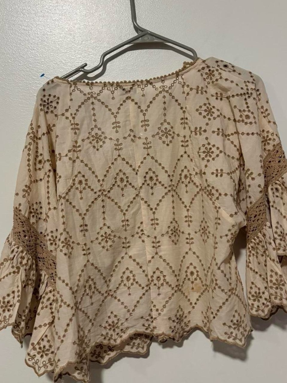 Cream & tan Modaposa boho blouse with lace details small - Picture 7 of 8